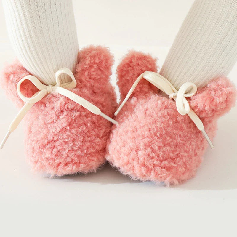 Toddler First Walker Socks Solid Color Tethered Leg Warmer Baby Shoes Winter Warm Fleece Floor Socks Anti-skid Cotton Soft Soles