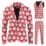 Mens Fashion Casual Suit Printed Christmas Jacket Pants Vest Three Set Of Men Suits Sets