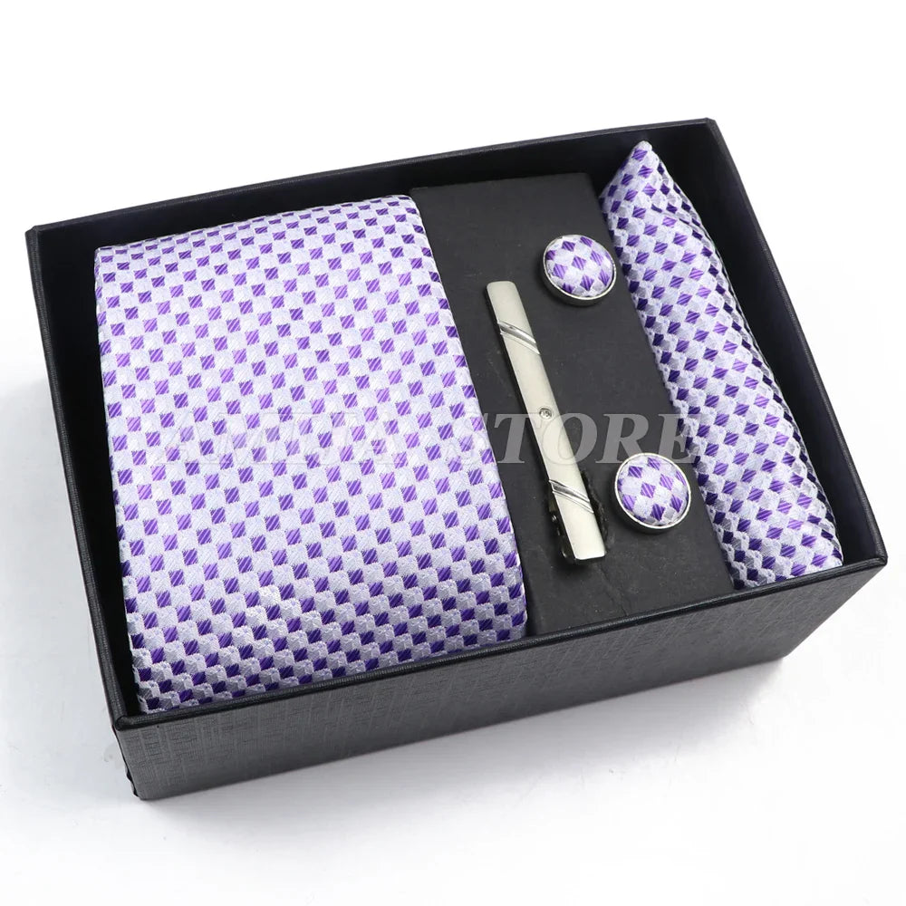 Men's Tie Gift Box With Neckties Handkerchiefs Cufflinks Tie Clips  Plaid Dot 5-Piece sets Group Business Wed Festival Formal Ti