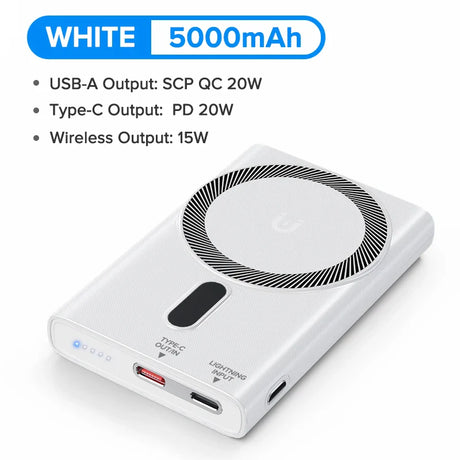 QOOVI 5000mAh Magnetic Wireless Powerbank PD20W Fast Charging Mini External Battery Portable Charger For iPhone Samsung Xiaomi