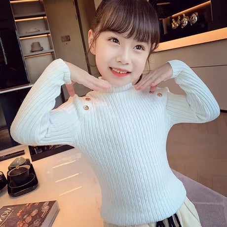 Girls sweater turtleneck pure color knitted sweater autumn children's clothing pure color pullover children's top 2t 3t 4t 8 12