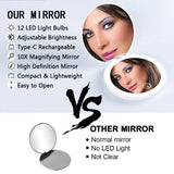 Mini Portable Folding Travel Pocket Makeup Mirror With Led Light Round Handheld Compact 10X Magnifying Pink Black Vanity Mirrors