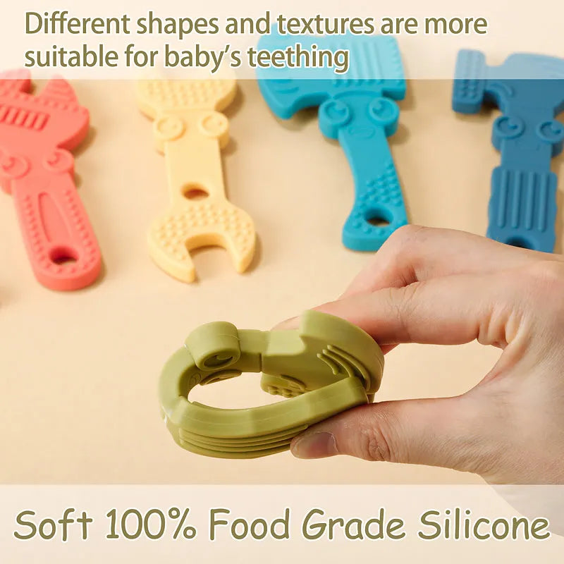 TYRY.HU 1set Silicone Teethers Tools Axe Wrench Hammer Food Grade BPA Free For Baby Teething Chew Charms Silicone Bead Toy Gift