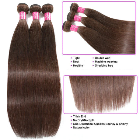 Cheap Chocolate Brown Bone Straight Human Hair Bundles "10-32" Remy 100% Virgin Human Hair #4 Brazilian Hair Weave 1 3 4 Bundles