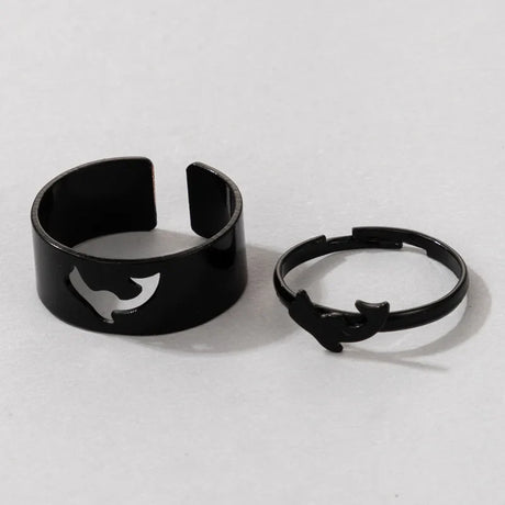 Vintage Simple Animal Butterlfly Star Moon Heart Open Rings For Women Girls Gothic Jewelry 2PCS Punk Black Couple Ring Set