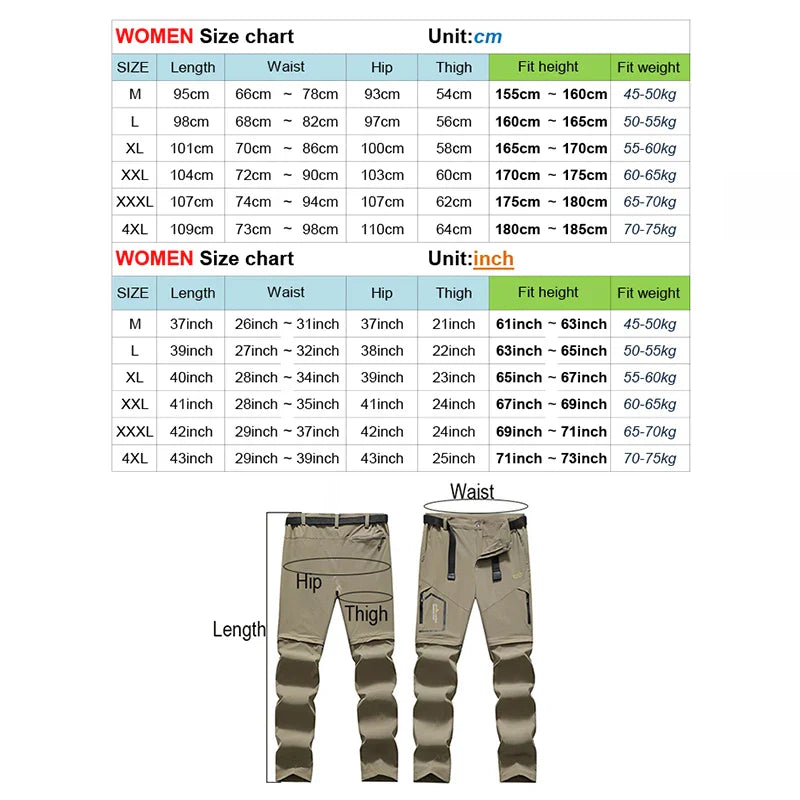 TRVLWEGO Women Spring Hiking Pants Camping Trekking Trousers Quick Dry Breathable Removable Outdoor With Zip Pockets Travel