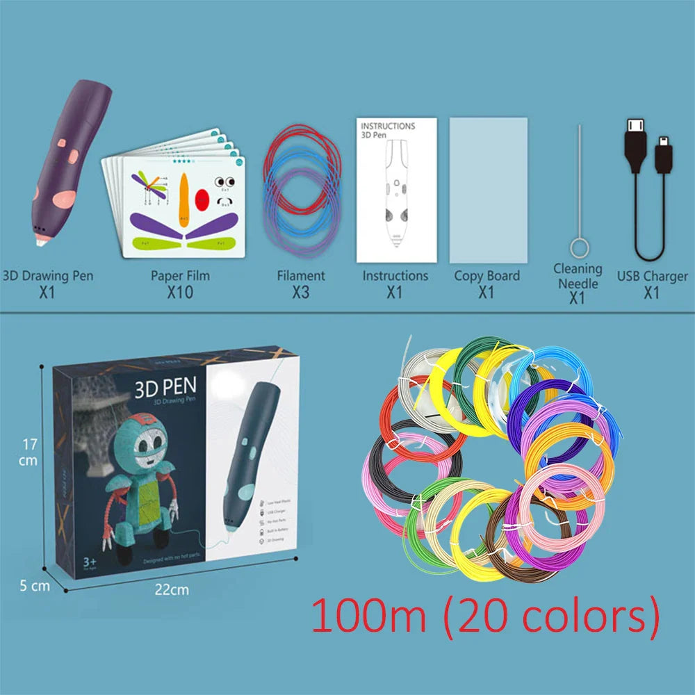 Wireless 3D Doodle Pen for Kids - Low Temp Creative Art Tool for Fun Crafts and Learning