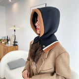 Korean Balaclava Beanie Cap Winter One Piece Knitted Scarf Hat Hood Neckerchief Women Neck Collar Warmer Thickened Hooded Hats