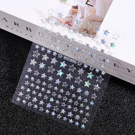 3D Gold Sun/Moon/Star Bronzing Nail Art Sticker 8*10cm Laser Star Moon Design Nail Decal Gold Silver Self-Adhesive Slider &*&