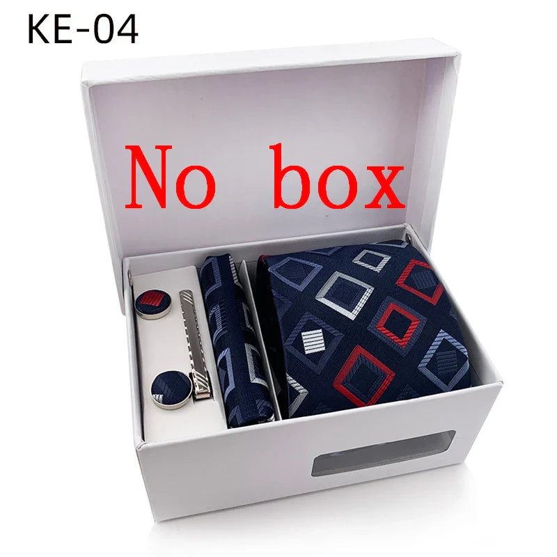 Luxury Tie Set Gift Box For Men Wedding Jacquard Necktie Square Clip Cufflinks Handkerchief Brezo Pour Teal Tie