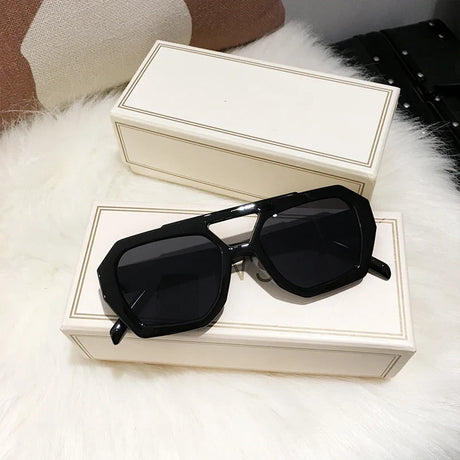 Retro Tortoiseshell Pilot Sunglasses Women Brand Designer 2023 Oversized Shades Eyewear Double Bridge Rectangle Men Sun Glassses