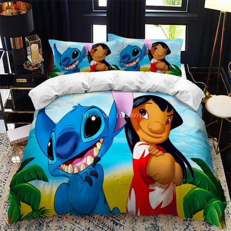 3D Cartoon Bedding Set Disney Lilo & Stitch Queen King Quilt Comforter Duvet Cover Set Children Kids Boys Bedroom Home Textile