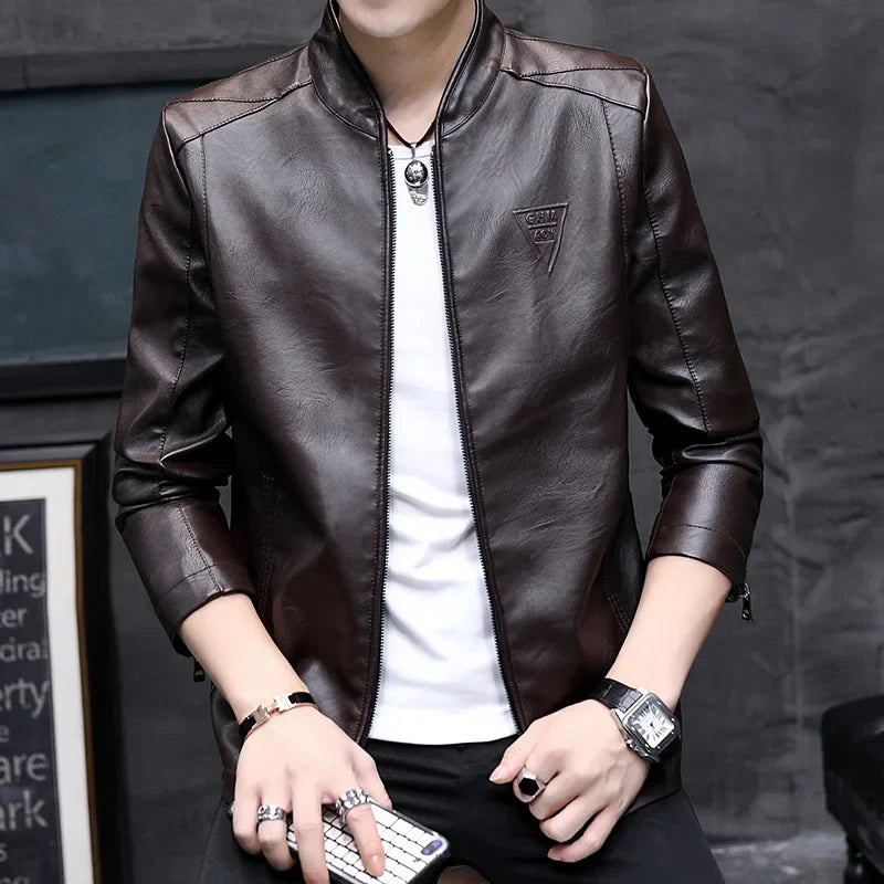 Mens Biker Leather Jacket 2023 Autumn New Men's Fashion Trend Decorative Motorcycle Leather Coat