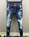 new brand dsq Men Jeans Badge Printed dsq Coolguy Beggar Denim Long Pants Straight Pockets Hole Zipper Button blue jeans pant