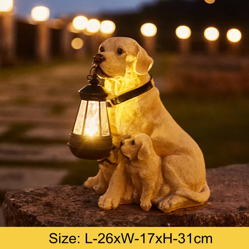 Solar Simulation Animal Light Outdoor Waterproof Resin Dog Statues Led Night Lights For Pathway Yard Garden Wildlife Decoration