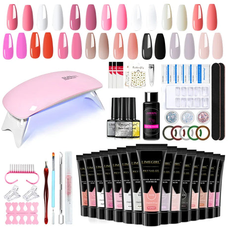 Nail Set for Nail Extensions Quick Building Poly UV Gel Set With 54W UV Lamp Acrylic Extension Gel Nail Polish Kit