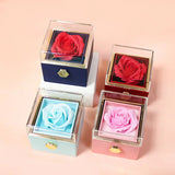 New Rotation Rose Jewelry Gift Box Valentine's Day Marriage Acrylic Ring Boxes Necklace Storage Rose Jewelry Display Rack