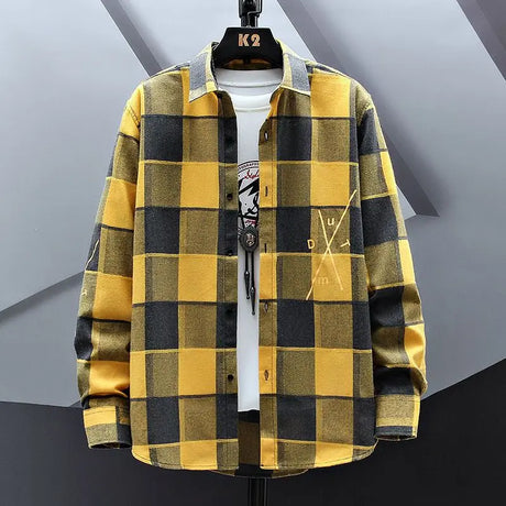 Spring Autumn Men Plaid Shirt Coats New Fashion Versatile Loose Male Clothes Korean Vintage Casual Long Sleeve Cardigans Jackets