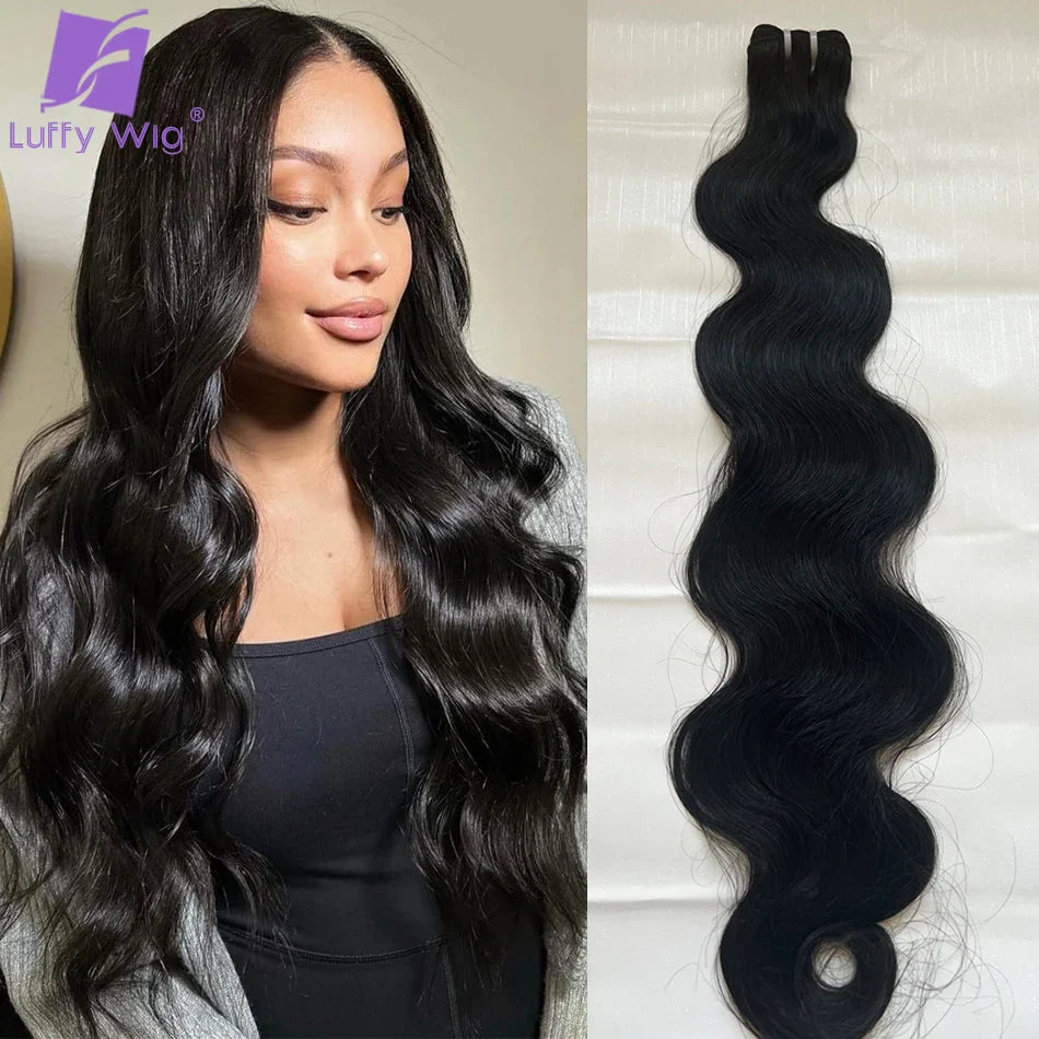 Full Ends Double Drawn Hair Extension Body Wave Hair Bundles Burmese 100% Human Hair Natural Black Wavy Human Hair Bundles LUFFY