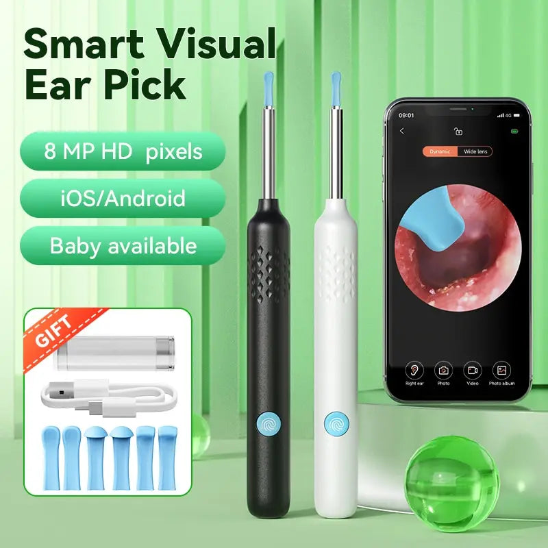 Visual Ear Cleaner with Camera Silicone Ear Spoon Otoscope 8MP Ear Wax Removal with 6 LEDS for Kids and Adults Ear Health Care