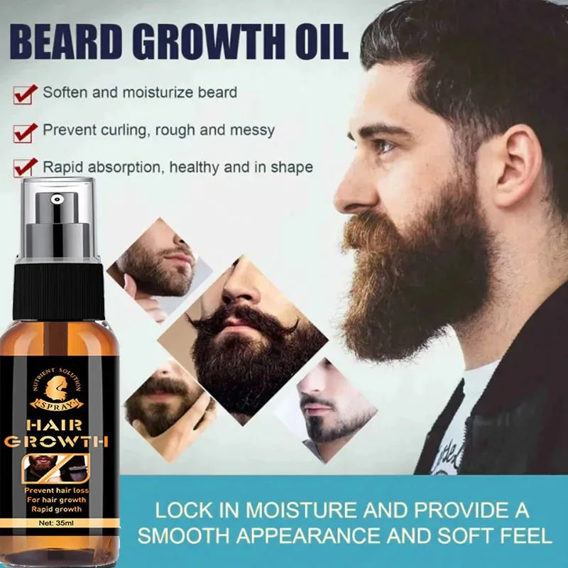 Beard Growth Serum Spray Fast Styling Hair Growing Essential Oil Thicker Longer Fuller Beard Softening Moisturizing Beard Care