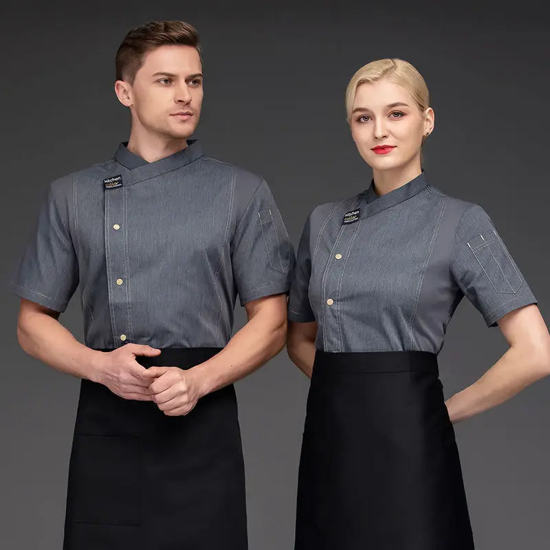 High End Unisex Pizza Chef Uniform Restaurant Work Shirt Kitchen Baker Jacket  Apron Set Cook Work Wear Women Waiter Clothes