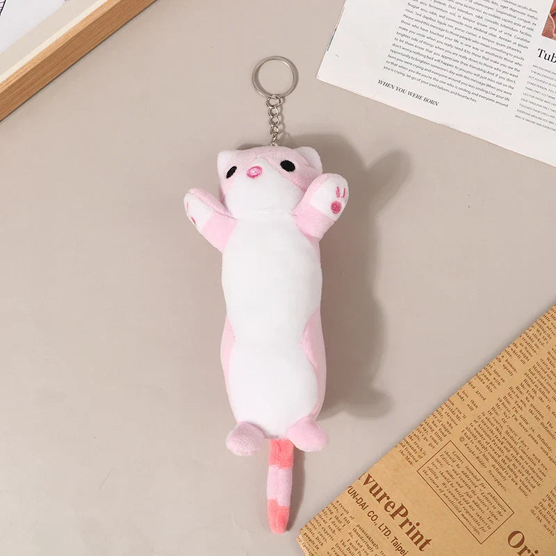 16CM New Long Cat Plush Toy Keychain Cute Cat Doll Bag Pendant Decoration Doll Scratching Machine Brithday Gifts For Girls