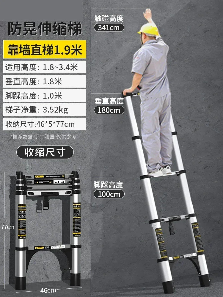 Home Kitchen Telescopic Ladder Aluminum Alloy Step Stools Multi-functional Engineering Ladder Portable Folding Straight Ladder