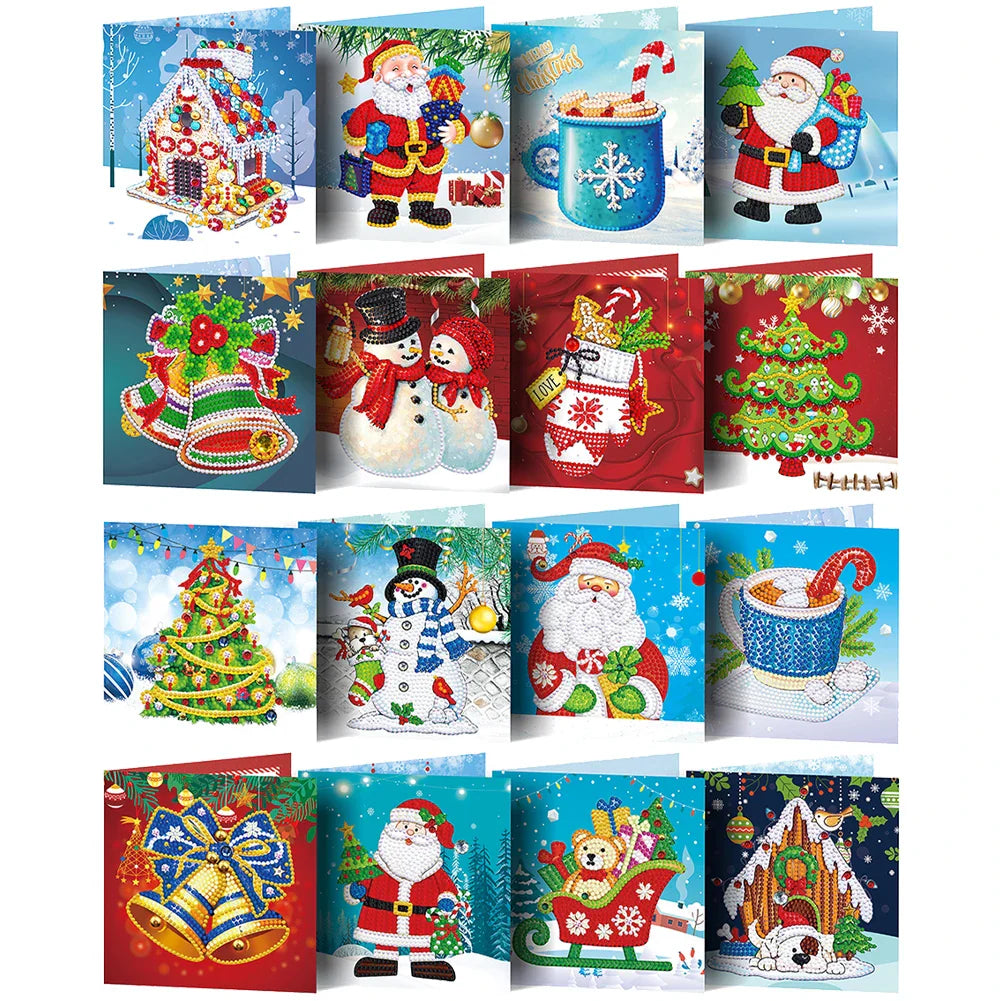 20/16/12/8pcs Christmas Cards Diamond Painting Greeting Cards 5D Diamond Embroidery Diamond Mosaic Set New Year Christmas Gift