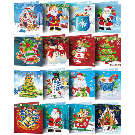 20/16/12/8pcs Christmas Cards Diamond Painting Greeting Cards 5D Diamond Embroidery Diamond Mosaic Set New Year Christmas Gift