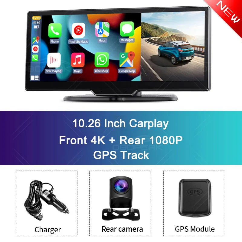 2023 K2 10.26" Dash Cam 4K 2160P Rearview Camera Carplay & Android Auto GPS Navigation with Voice Control Car DVR BT FM Monitor