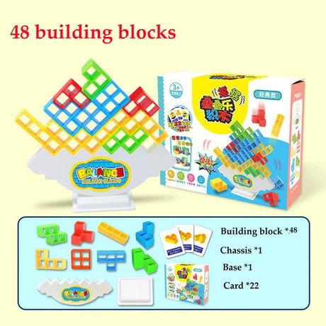 48-64Pcs Tetra Tower Game Stacking Blocks Stack Building Blocks Balance Puzzle Board Assembly Bricks Educational Toys for Kids