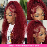 13x6 13x4 HD Deep Wave Lace Frontal Wig Colored Burgundy Lace Front Wig Brazilian Red 99J Curly Lace Front Human Hair Wigs