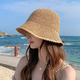 Korean Version Of Women Straw Hat Summer Breathable Sun Shading Straw Hat Seaside Vacation Foldable Sun Protection Fisherman Hat