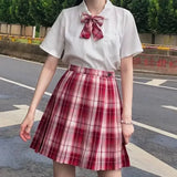 Japanese Uniform Korean School JK Uniform Shirt Plaid Skirt Set South Korea Students Short Sleeve Pleated Skirt Set Girl Seifuku