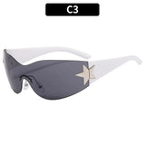 Rimless Y2K Sunglasses for Women Men,Trendy Wrap Around Sunglasses Punk One Piece Goggles Oversized Sports Sun Glasses