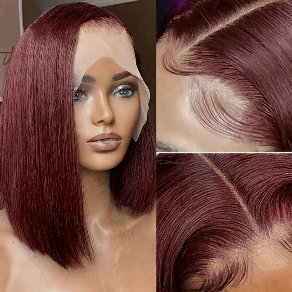 Wear Go Glueless Wig 99J Burgundy Short Bob Wig 13X4 Lace Front Wigs For Black Women Brazilian Human Hair Red Highlighted Color