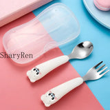 Baby Children Spoon Fork Set Cartoon Bear Stainless Steel Fork Spoon Kids Toddler Training Spoon Utensil Baby Feeding Cutlery