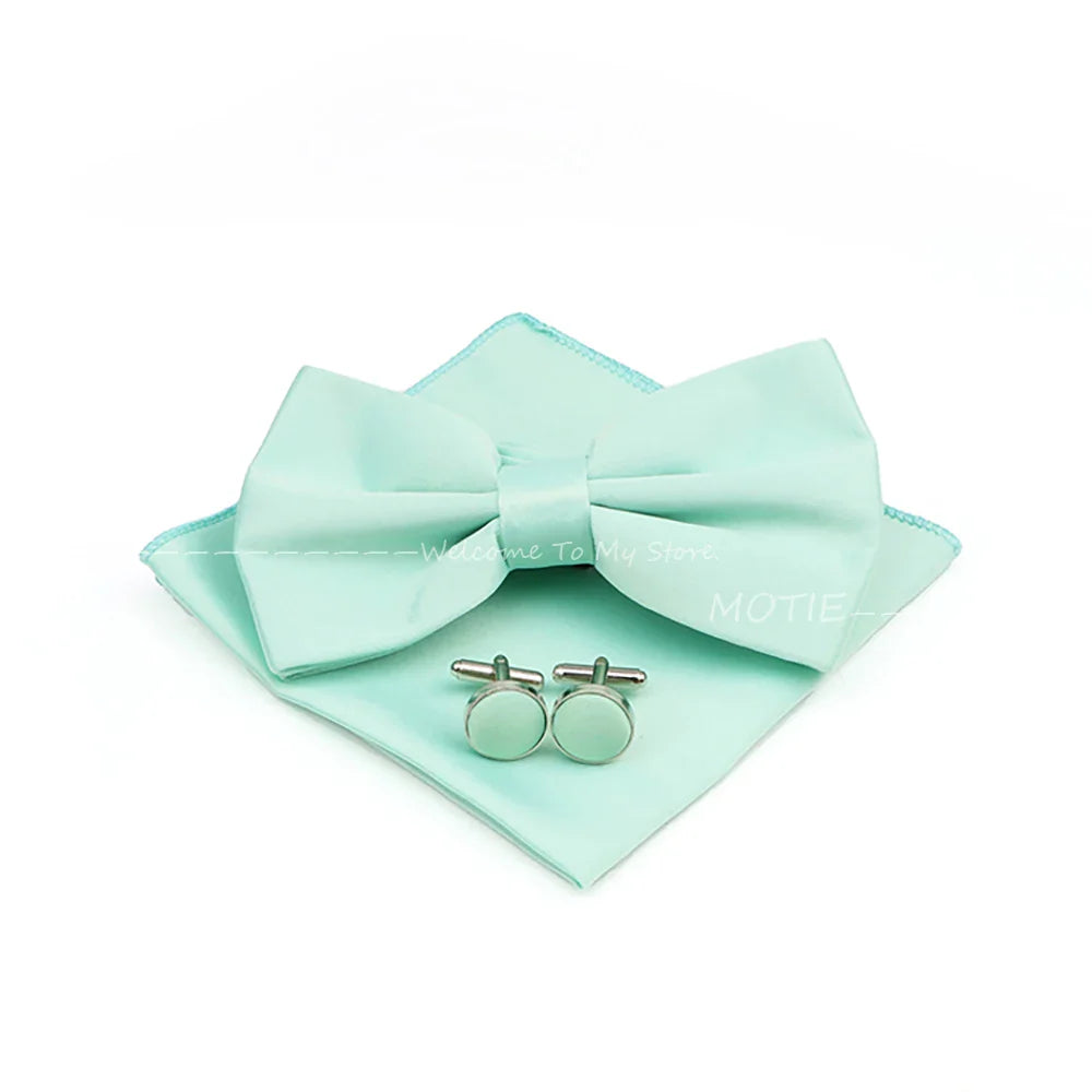 New Colorful Bowties Handkerchiefs Cufflinks Set Polyester Brooches For Men's Business Wedding Party Suit Dress Accessories Gift