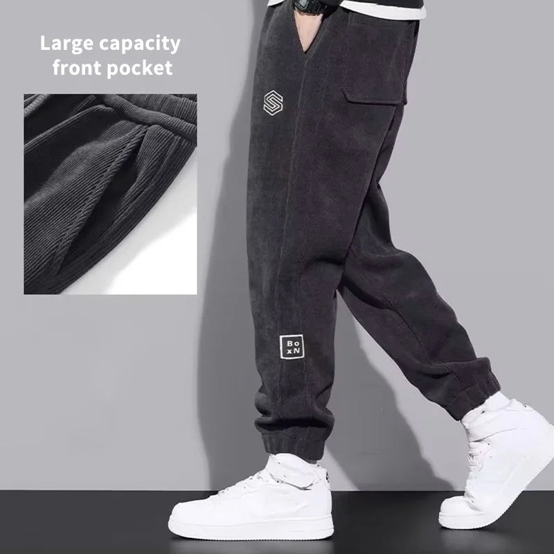 Thickened Fleece Pants Casual Cotton Trousers Winter Lambswool Pants Down Pants Men Jogging Sportwear Solid Drawstring Trousers