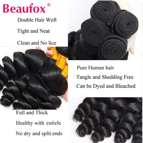 Beaufox Lace Frontal Closure With Bundles Loose Wave Bundles With Closure Indian Human Hair Bundles With Frontal Closure Remy