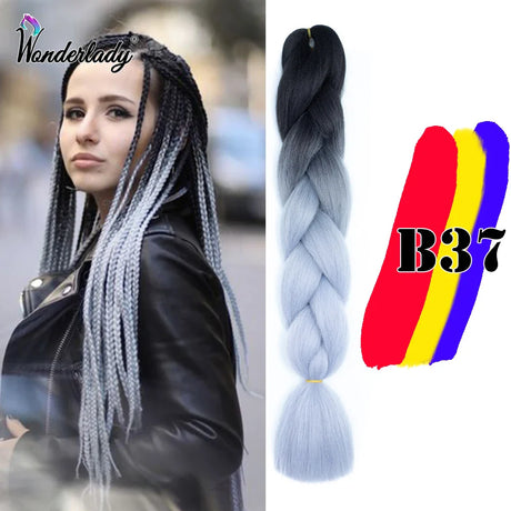 WonderLady 255 Color Long Colored Braiding Hair Jumbo Braids DIY Hairstyle Ombre Synthetic Hair Extensions For Women Braiding