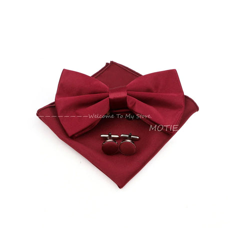 New Colorful Bowties Handkerchiefs Cufflinks Set Polyester Brooches For Men's Business Wedding Party Suit Dress Accessories Gift