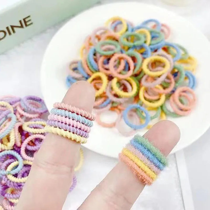 [100 Packs] Baby Rubber Band Does Not Hurt The Hair Small Thumb Ring High Elastic Thread Toddler Seamless Scrunchies Set