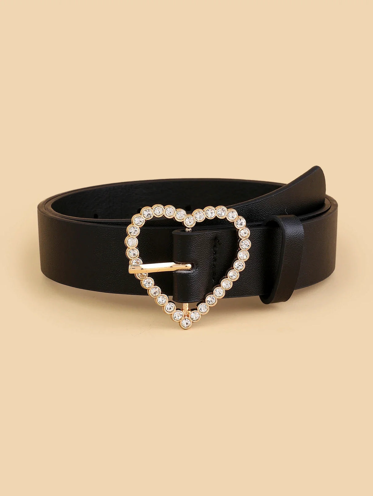 Women's New All Seasons Hot Heart-Shaped Diamond Buckle Head Belt Fashion Match Any Clothing Belt