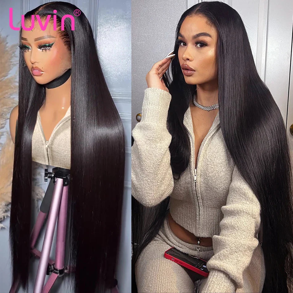 Luvin 30 Inch HD Transparent Straight 13x4 13x6 Lace Front Human Hair Wigs 250% Remy Brazilian 5x5 Closure Wig For Women