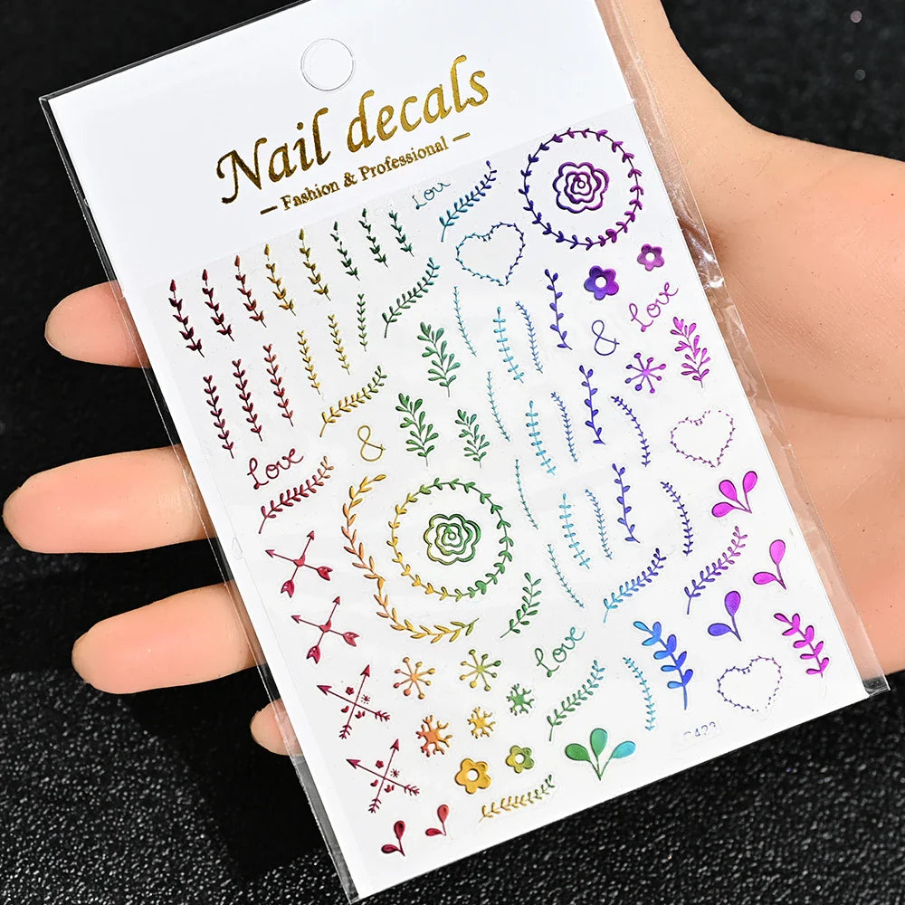 3D Gold Sun/Moon/Star Bronzing Nail Art Sticker 8*10cm Laser Star Moon Design Nail Decal Gold Silver Self-Adhesive Slider &*&