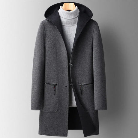 Luxury Top Quality Double-sided Wool Trench Coat For Men Autumn Winter Fashion Mid-length Hooded Woolen Long Coat Man Clothing