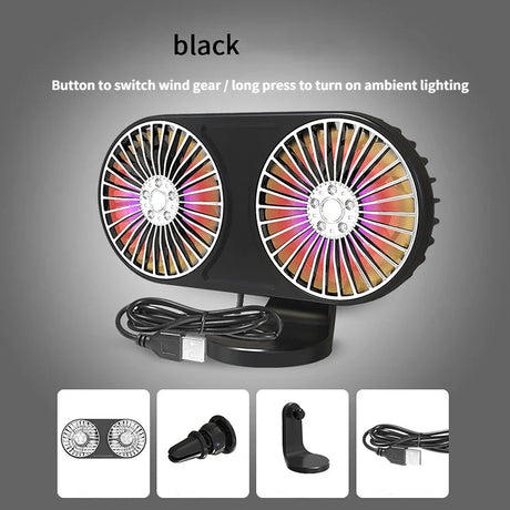 Car Fan New Dual-head USB Electric Fan Multi-function Car Air Outlet Dashboard Mini Fan Car Electrical Appliances Car Electronic