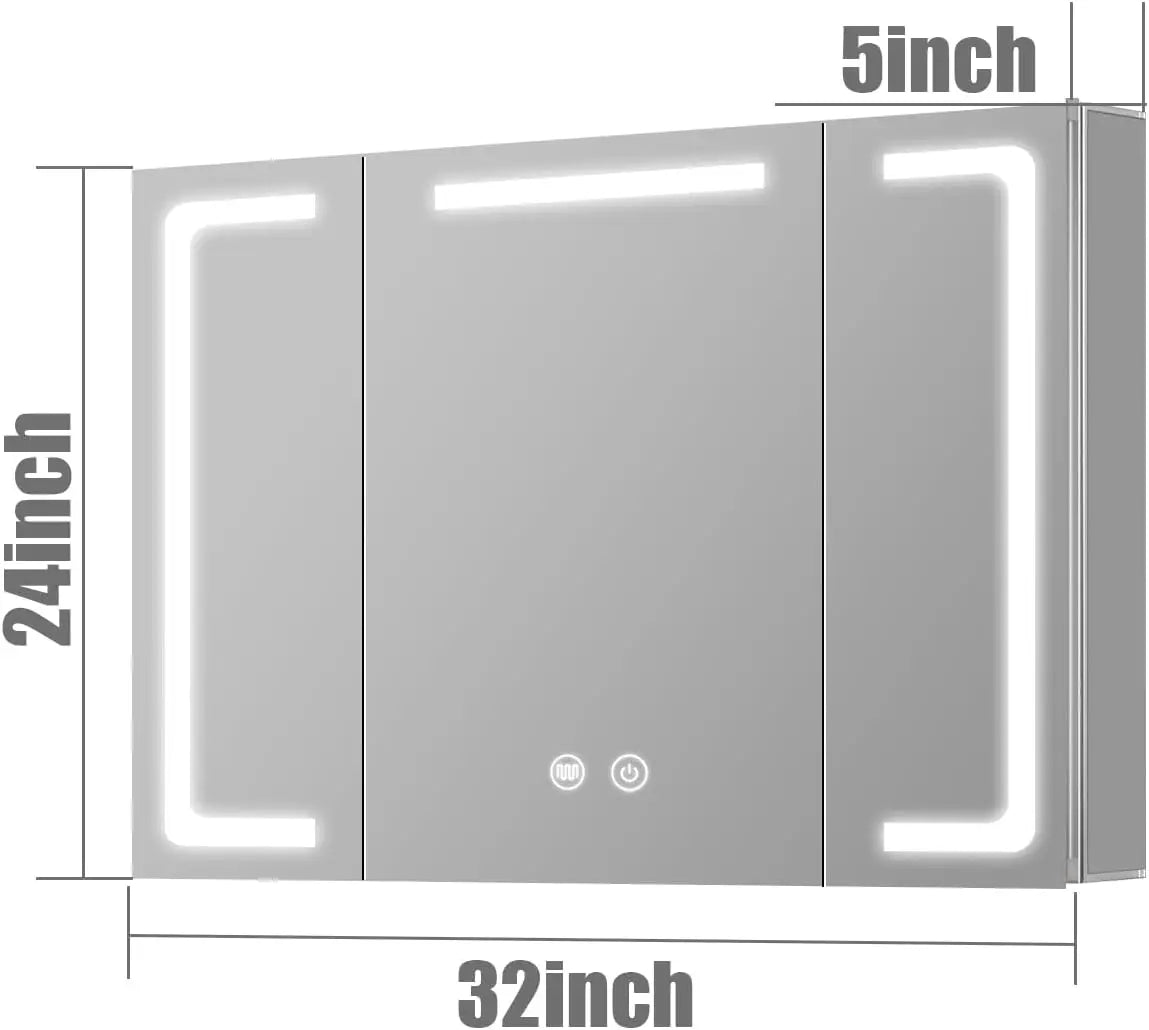 Janboe 24 Inch X 28 Inch Illuminated Led Mirror Cabinet for Bathroom Stainless Steel Wall Mounted Medicine Cabinet